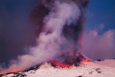 Etna Dağı Erüpsiyonu ve lav akışı