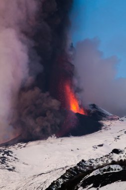 Etna Dağı Erüpsiyonu ve lav akışı