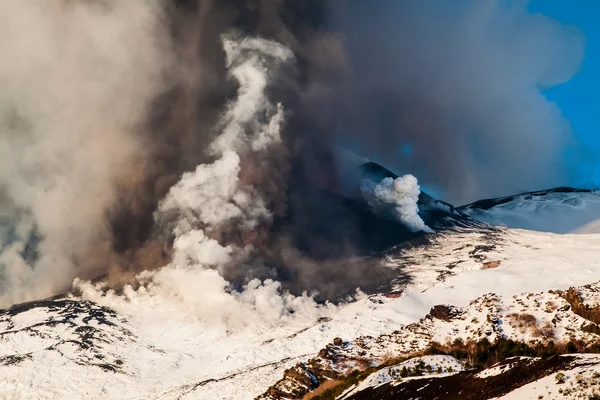 Monte Etna Erupción y flujo de lava — Foto de Stock