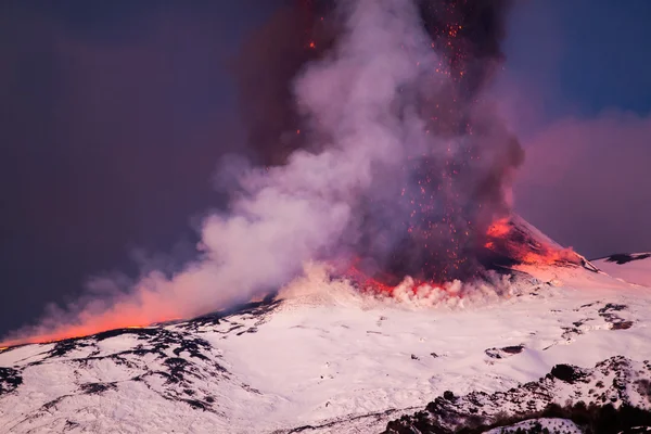 Mount Etna Eruption and lava flow — Stock Photo, Image