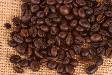 Tuval ve kahve çekirdekleri fotoğraf arka plan. Kopya alanı