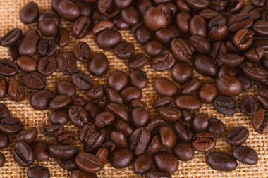 Tuval ve kahve çekirdekleri fotoğraf arka plan. Kopya alanı