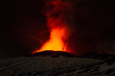 Volkan Erüpsiyonu. Etna Dağı krater Voragine patlayan