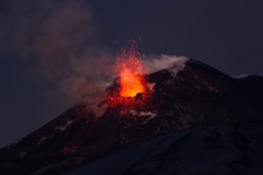 Volkan Erüpsiyonu. Etna Dağı krater Voragine patlayan