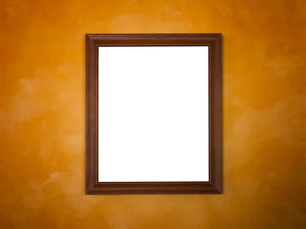 Wooden frame on orange vintage wall — Stock Photo, Image