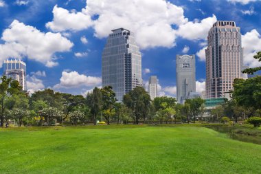 Mavi gökyüzü ile Şehir Parkı