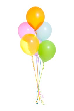 Altı balonlar izole kurdele kuyrukları ile