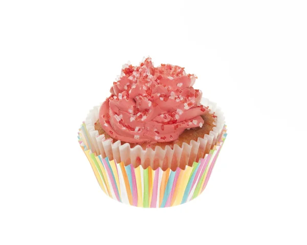 Orange fosted cupcake med randigt papper liner Royaltyfria Stockbilder