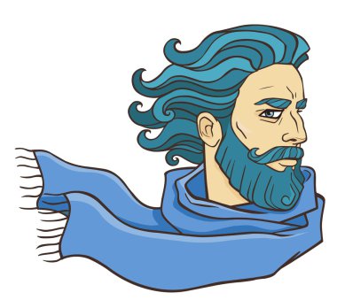 Bir eşarp sakallı adam. Beyaz bir arka plan üzerinde izole.