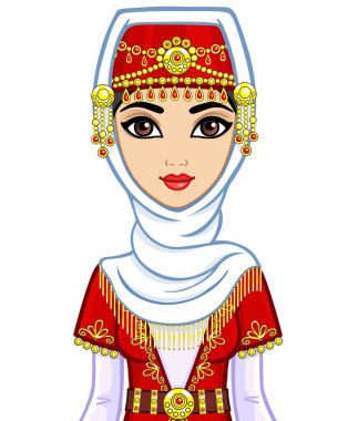 Animasyon Doğu Prenses eski giysiler portresi. Beyaz bir arka plan üzerinde izole.