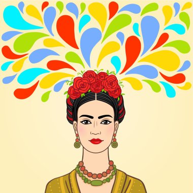 Mexican woman: imagination. Isolated on a beige background. clipart