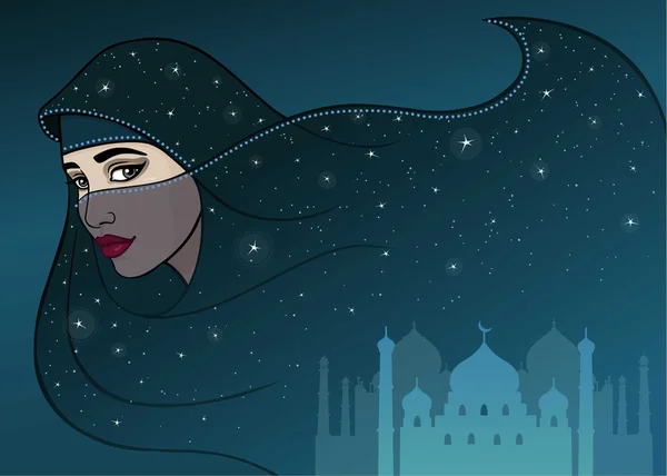 Animation Arab woman in a burqa. — Stock Vector