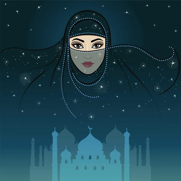 Soirée arabe. L'animation princesse arabe voilée . — Image vectorielle