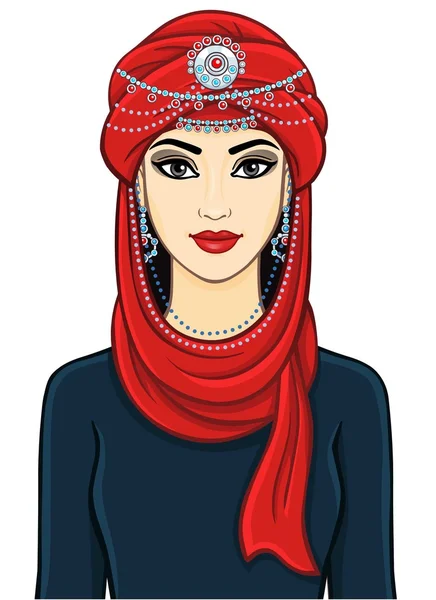 The woman's portrait in a turban. — Stock Vector