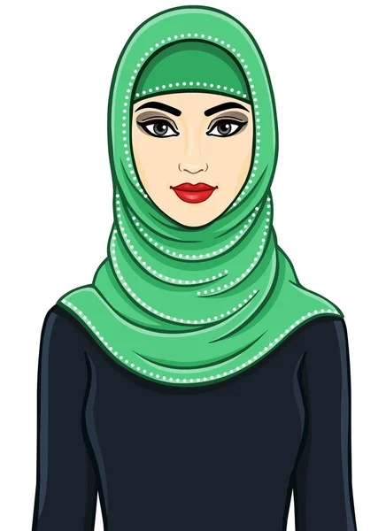 O retrato da mulher em um hijab . — Vetor de Stock