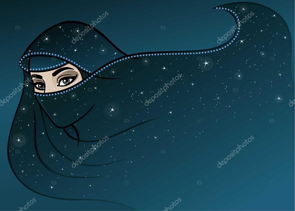Animation Arab woman in a burqa. Night, stellar sky. A place for the text. Stock Vector Image by ©Roomyana #105406322 Animation Arab woman in a burqa. Night, stellar sky. A place for the text. Stock Vector Image by ©Roomyana #105406322