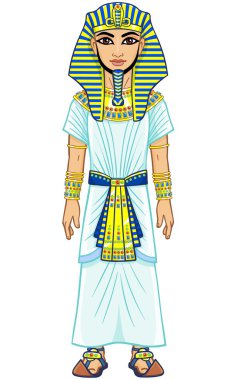 Animation Egyptian Pharaoh. Full growth. Isolated on a white background.