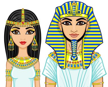 Animation portrait of a family of the Egyptian kings. Isolated on a white background. clipart