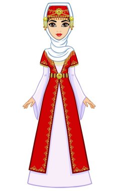 Animasyon Doğu Prenses eski giysiler içinde. Tam büyüme. Beyaz bir arka plan üzerinde izole. Animasyon Doğu Prenses eski giysiler içinde. Tam büyüme. Beyaz bir arka plan üzerinde izole.