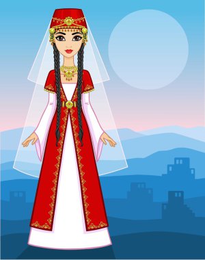 Animasyon Doğu Prenses eski giysiler portresi. Tam büyüme.