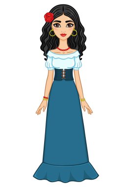 Animasyon kız eski bir elbise. Beyaz bir arka plan üzerinde izole.