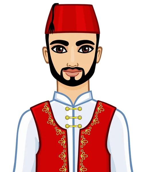 Az animáció Arab férfi portréja. Elszigetelt fehér background. — Stock Vector