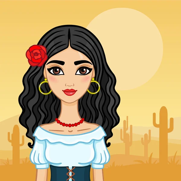 Mexikanska flicka i öknen med cactus. — Stock vektor
