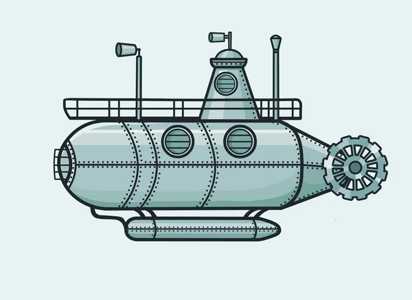 양식된 잠수함입니다. 파란색 배경에 절연. — 스톡 벡터