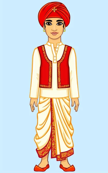 La animación del hombre indio con ropa tradicional. Crecimiento total. Aislado sobre un fondo azul . — Vector de stock
