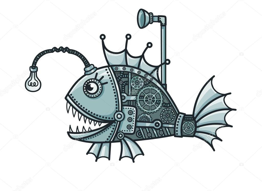 Cheerful mechanical fish. Isolated on a white background. — Stock Vector © Roomyana 106289854