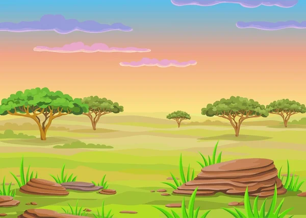 Animációs táj az afrikai szavanna. — Stock Vector