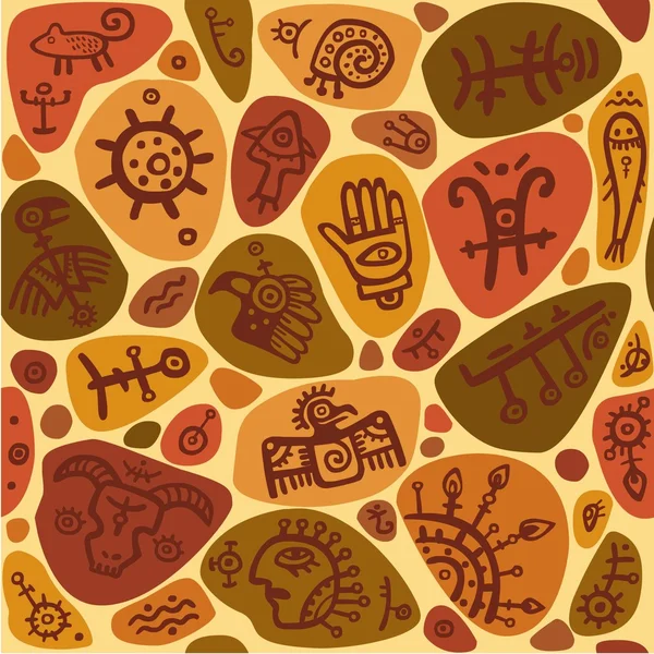 Ornamento etnico senza cuciture. Geroglifici. Indiani Maya . — Vettoriale Stock