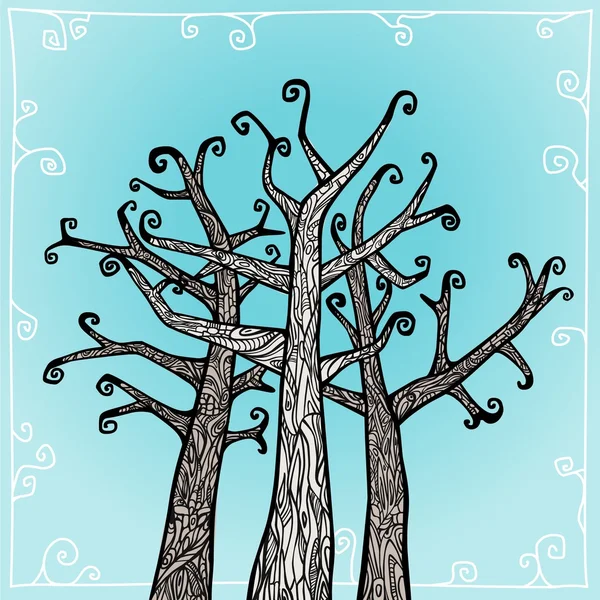 Árboles decorativos sobre fondo azul — Vector de stock