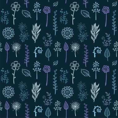 Bitkiler unsurları ile sorunsuz koyu mavi arka plan