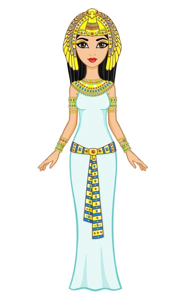 Animace egyptská princezna v zlaté šperky. Isida bohyně. Plné růst. Vektorové ilustrace izolované na bílém pozadí. — Stockový vektor