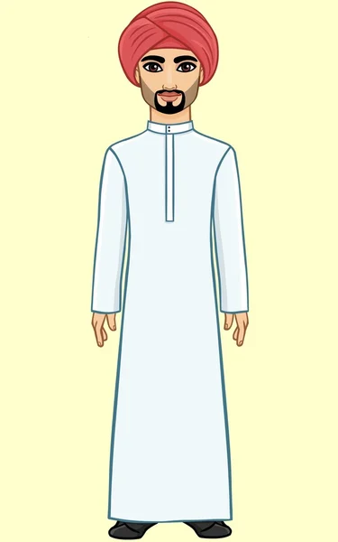 Animation porträtt av den arabiska mannen i en traditionell turban. Isolerade, — Stock vektor