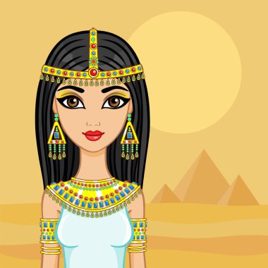 Antik piramitleri ile çölde Mısır prensesi.