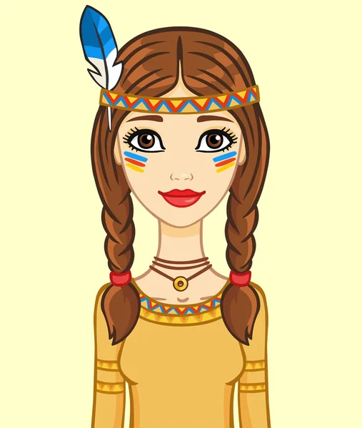 인디언 의 양복을 입은 애니메이션 소녀, 고립. — 스톡 벡터