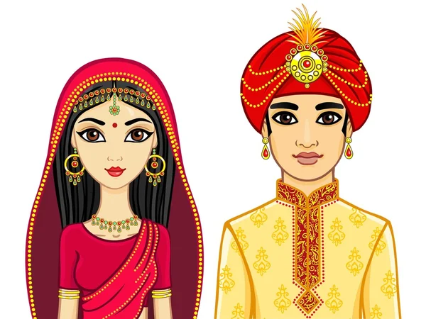 Πορτρέτο ενός κινουμένων σχεδίων ινδική οικογένεια. — Διανυσματικό Αρχείο