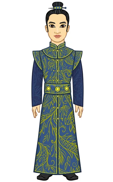 Eski giysiler için animasyon Asya adam. Tam büyüme. Beyaz bir arka plan üzerinde izole.