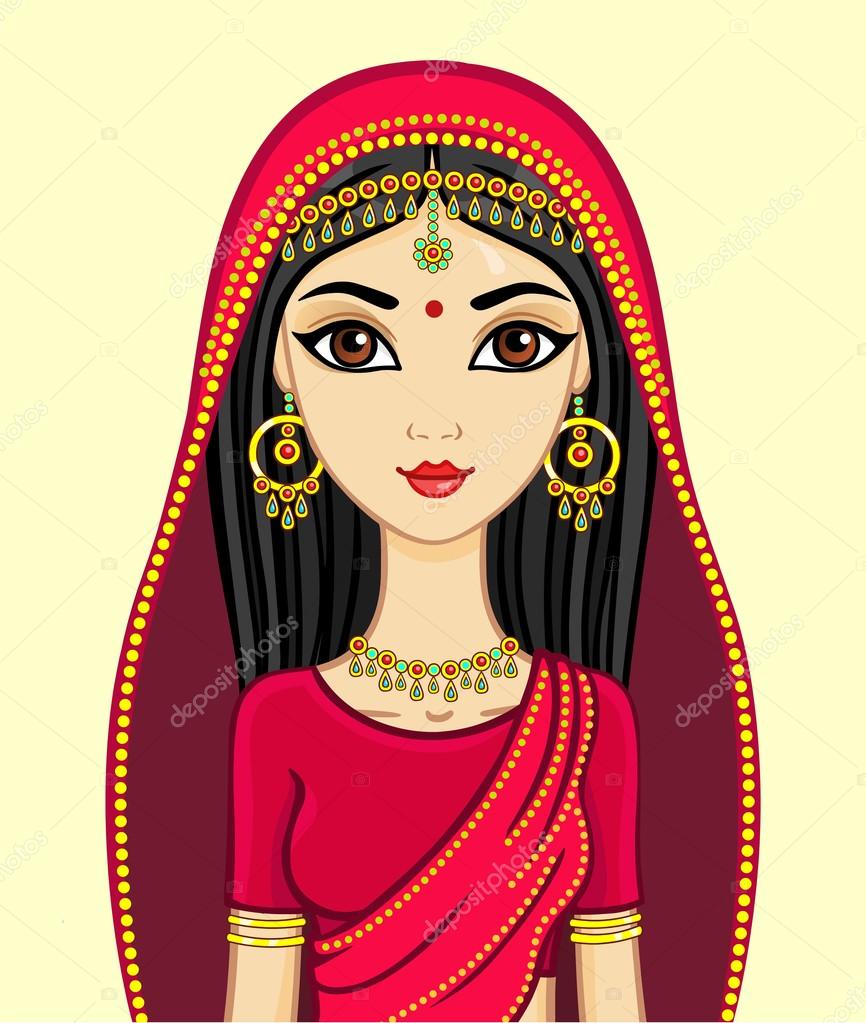 Animation Indian princess in a traditional suit and gold jewelry, isolated.  Stock Vector by ©Roomyana 111093598