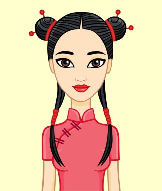 İzole geleneksel giysiler içinde animasyon Çinli kız.