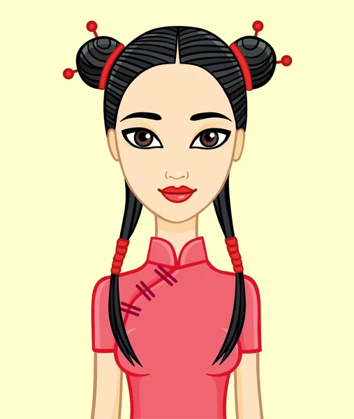 伝統的な服を着て、分離されたアニメーション中国の女の子. — ストックベクタ