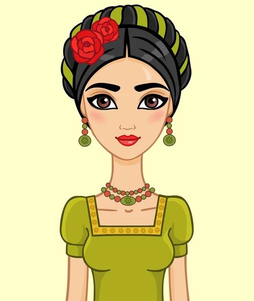 Retrato de la hermosa chica mexicana de animación, aislada . — Vector de stock