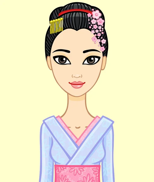 Animasi gadis Jepang dalam pakaian tradisional, terisolasi . - Stok Vektor