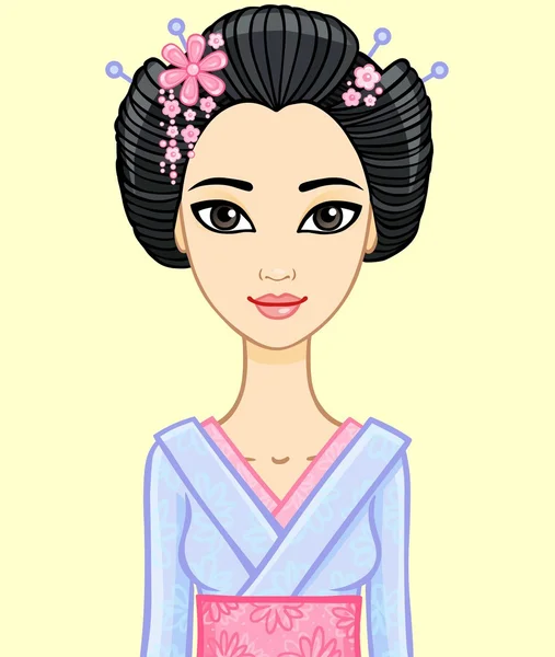 Animation Japanese girl in traditional clothes, isolated. — Stock Vector