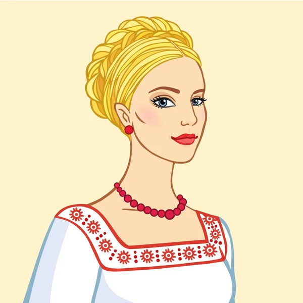 Retrato de la mujer blanca con un peinado antiguo — Vector de stock