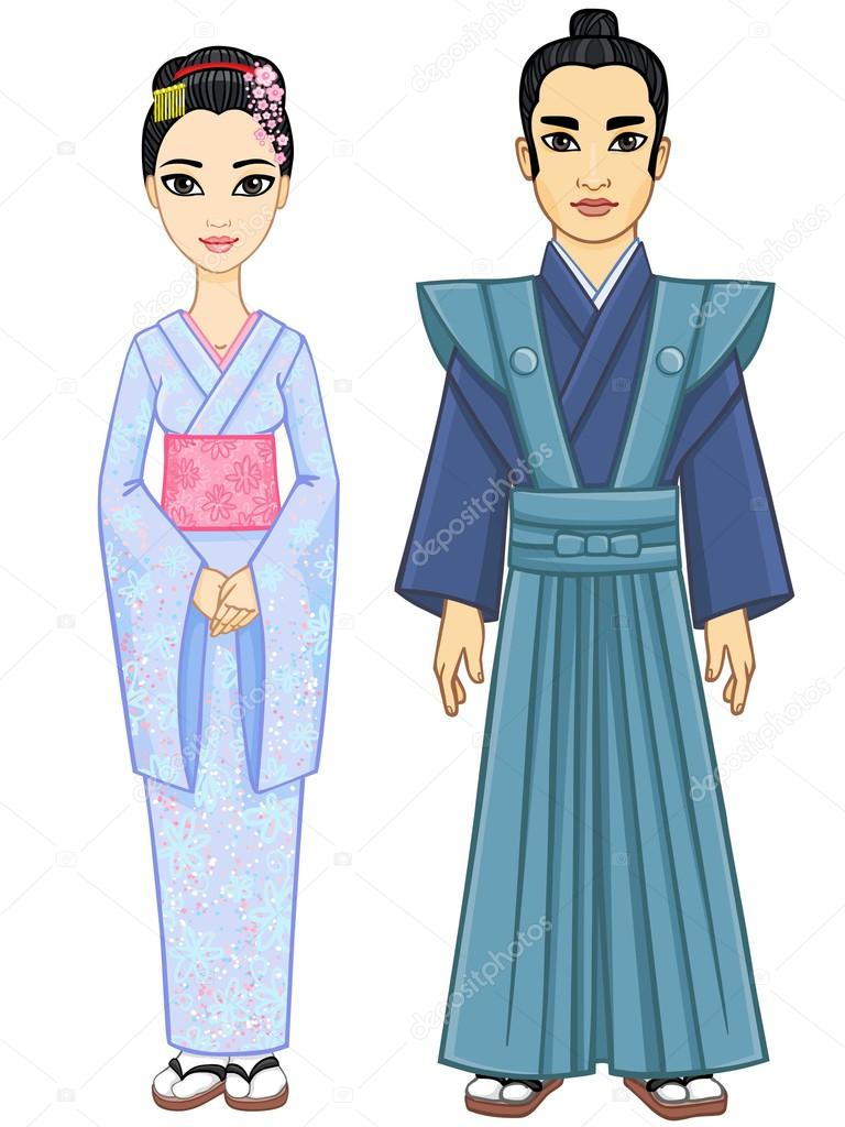 Premium Vector  Man and woman wearing traditional japanese