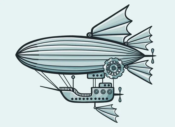 幻想的な飛行船。青色の背景に分離. — ストックベクタ