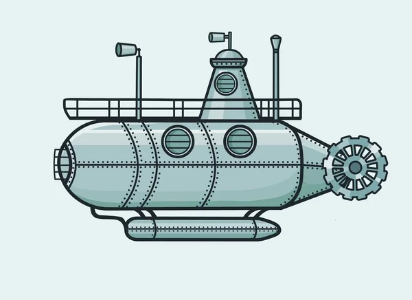 O submarino estilizado. Isolado sobre um fundo azul . —  Vetores de Stock